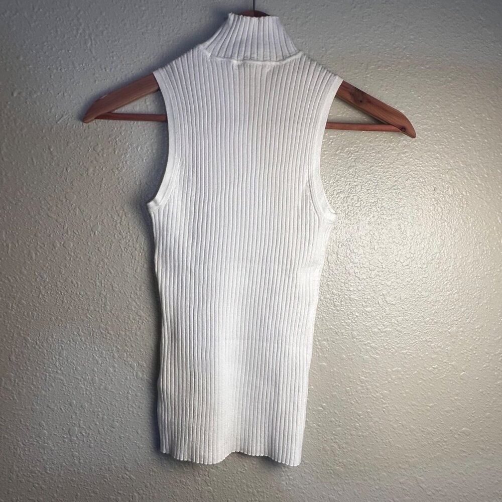 Madewell Tank Sweater White Knit Ribbed Sleeveless Mock Neck Sleeveless Top XXS - Picture 8 of 13